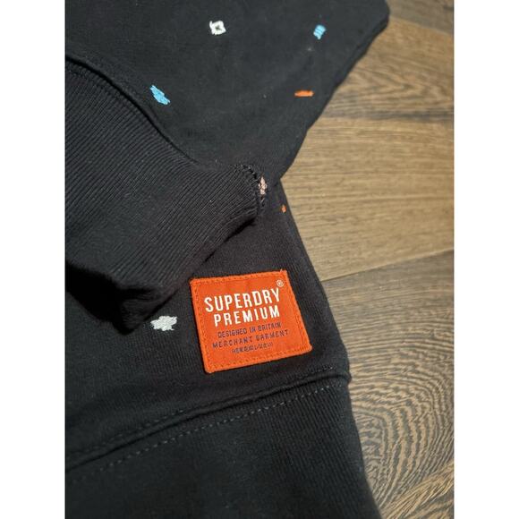 Superdry Mens Aoe All Over Embroidered Black crew sweatshirt Crew Neck Medium - Picture 3 of 9